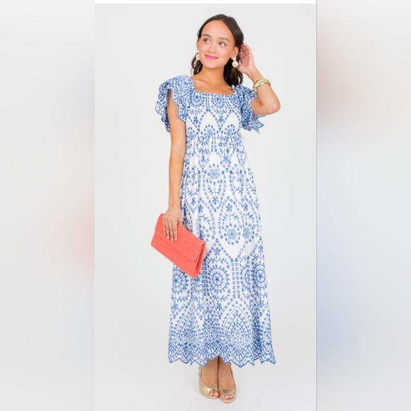 Ana & Rose Dresses & Skirts - Ana & Rose Blue & White Embroidered Lace Smock Midi Dress - Women Small
